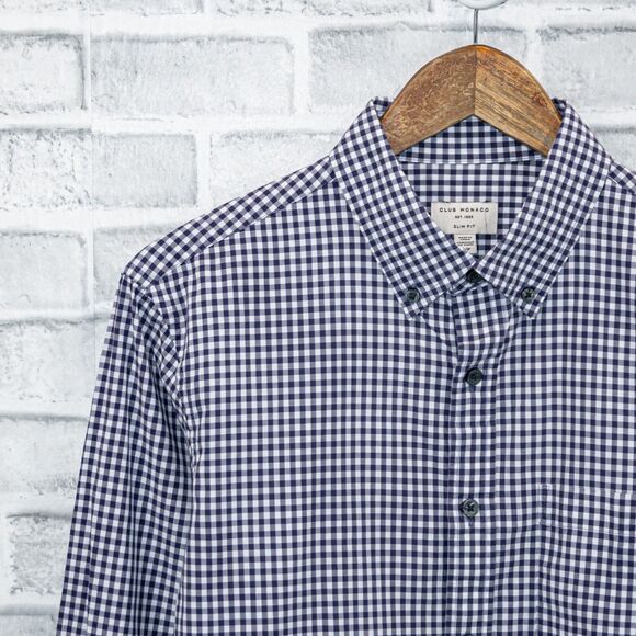 CLUB MONACO Men's Slim fit Button Down Shirt in Blue Gingham Check Size Small - Picture 5 of 5